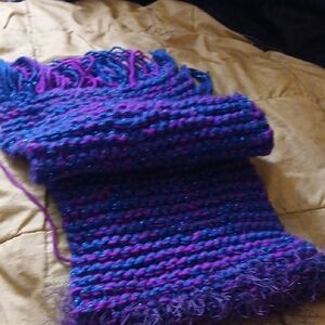 Vibrant Purple and Blue Knit Scarf
